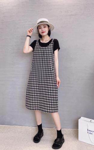 棉麻假两件套连衣裙，女装连衣裙，依伊贝诺