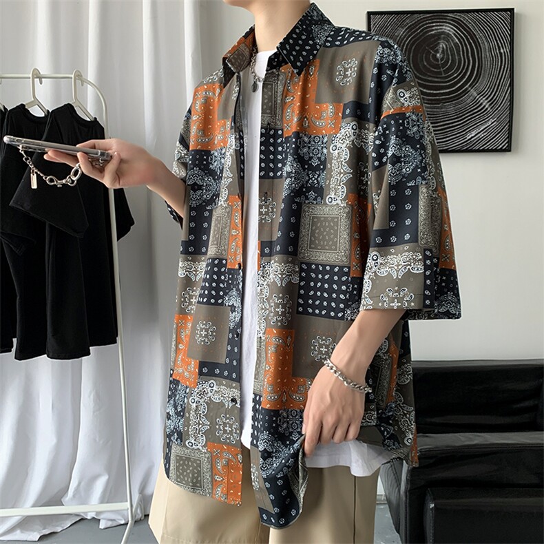 夏季新款短袖衬衣男韩版潮流休闲宽松大码衬衫男A161-CT509-P45图片