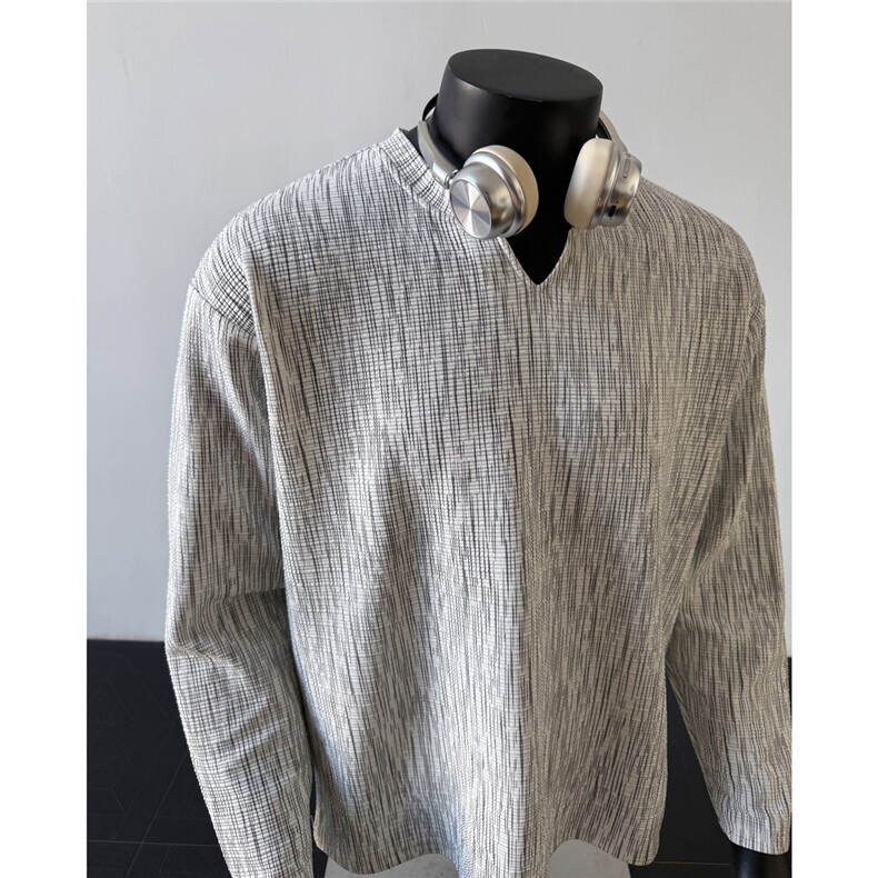 假模图！2026年春季肌理感V领长袖T恤宽松圆领打底衫C26007-特P25，男装T恤，电商C213(原B265)