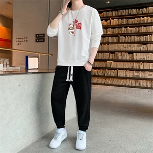 抖音直播特价跑量秋冬两件套男士潮醒狮印花卫衣套装TZ8070图片