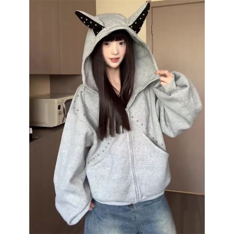 黑色连帽卫衣男新款春秋季慵懒休闲宽松开衫外套拉链上衣W902,女装短外套,星座1116A（原606A-3）