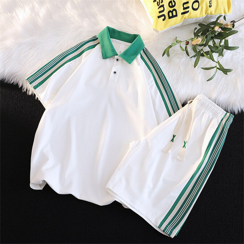 夏季新款大码港风翻领Polo短袖T恤五分裤休闲运动套装男S19P65,男装牛仔裤,电商B226-2（原B217-2）