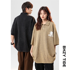 直播品质2023夏季大码短袖polo衫男休闲发泡印花T恤XP77065-P45，男装Polo衫，电商A042