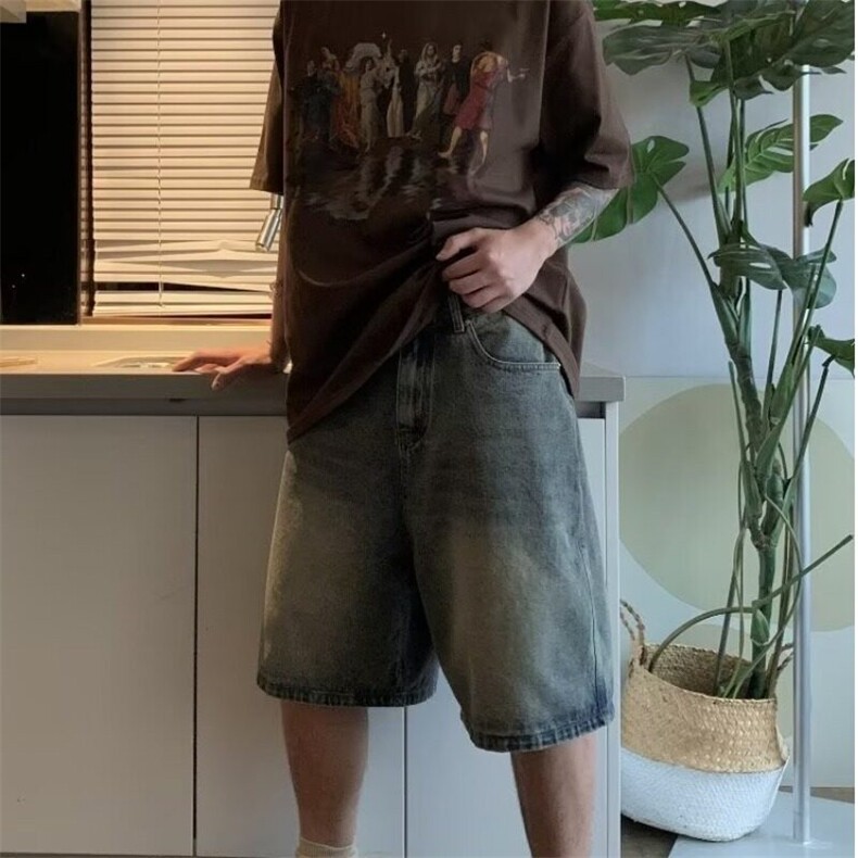 【网图现货】美式宽松复古牛仔裤五分裤K5015/P40,男装牛仔裤,星座205-3
