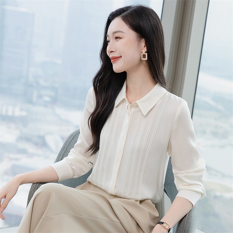 高端纯色真丝衬衫女长袖2026年春装翻领通勤职业OL真丝上衣衬衣,女装衬衫,阿舍尔精品