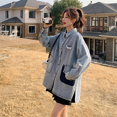 时尚春季牛仔外套女中长款宽松显瘦百搭休闲上衣，女装短外套，秋水欣儿