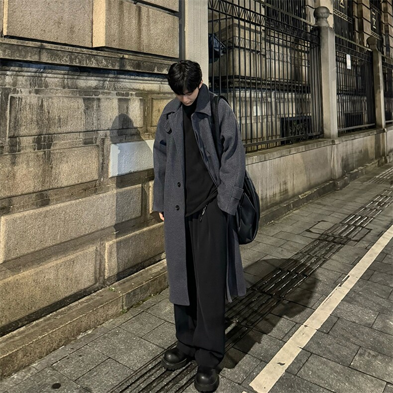 现货~韩系长款呢子大衣cleanfit过膝加长风衣外套Y906-P135,男装风衣,星座1004-3