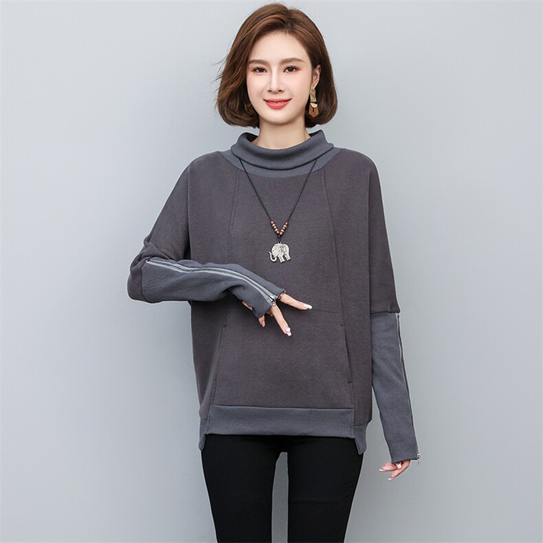 加绒卫衣女2022新款冬季高领短款时尚洋气秋冬打底上衣,女装卫衣/绒衫,忆绮罗