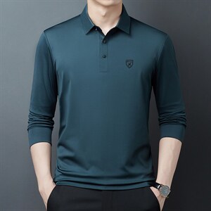 男装翻领刺绣长袖T恤服爸爸2023新款中年商务潮休闲上衣春秋季图片
