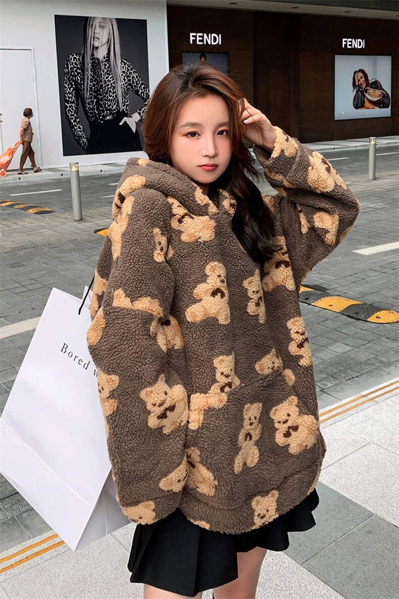 9.22出货羊羔毛小熊卫衣可做情侣款262A-W095-P115-K168,女装卫衣/绒衫,Yologo