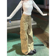 美式辣妹复古休闲工装牛仔裤女新款阔腿直筒宽松裤子LN11077-P58，男装牛仔裤，星座1008