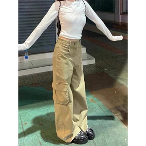 美式辣妹复古休闲工装牛仔裤女新款阔腿直筒宽松裤子LN11077-P58