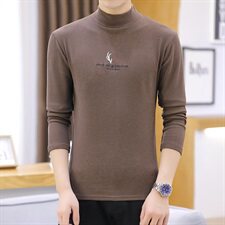 冬季半高领双面绒刺绣鹿角卫衣男加绒加厚保暖打底衫长袖棕336P28，男装卫衣，星座1207