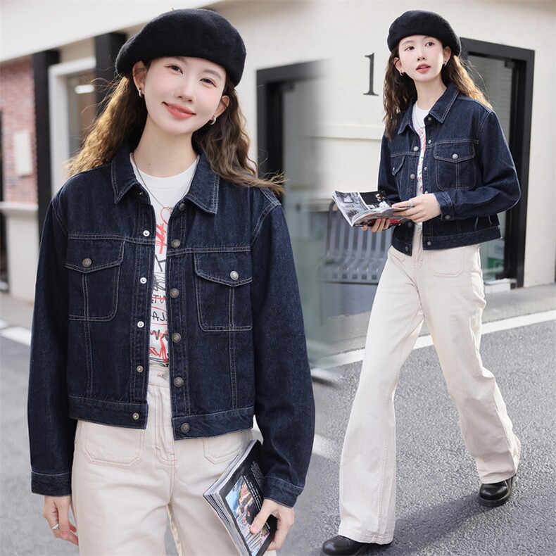 现货可推2024秋装新款复古港风简约气质水洗牛仔短外套女，女装牛仔外套，时尚风爆
