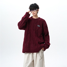 8XL-M圆领毛衣男秋冬慵懒风宽松情侣装麻花针织羊毛衫MY19004P68，男装针织衫/毛衣，电商B312