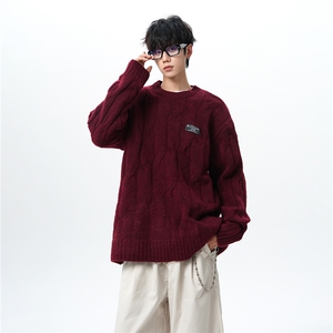 8XL-M圆领毛衣男秋冬慵懒风宽松情侣装麻花针织羊毛衫MY19004P68图片