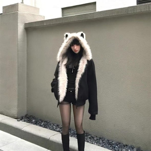 现货重磅硬挺boxy羽绒棉衣座山雕猫耳大毛毛领麂皮棉服冬外套图片