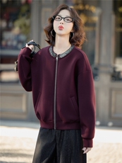 休闲风亮片刺绣圆领棒球服外套女2025秋季新款小个子百搭夹克上衣，女装短外套，沁沁公主