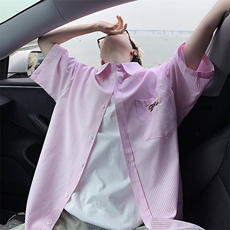 B221美式ins港风宽松薄款条纹短袖衬衫SY2556-特P35控59，男装衬衫，电商B221