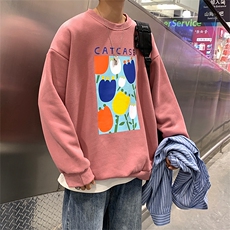 印花圆领卫衣秋季潮ins休闲港风百搭宽松情侣上衣W1533-P28，男装卫衣，星座512-4