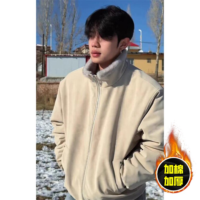 现货高品质美式高街重磅座山雕毛毛立领pu麂皮棉衣男女加厚外套冬，男装棉衣，电商A486