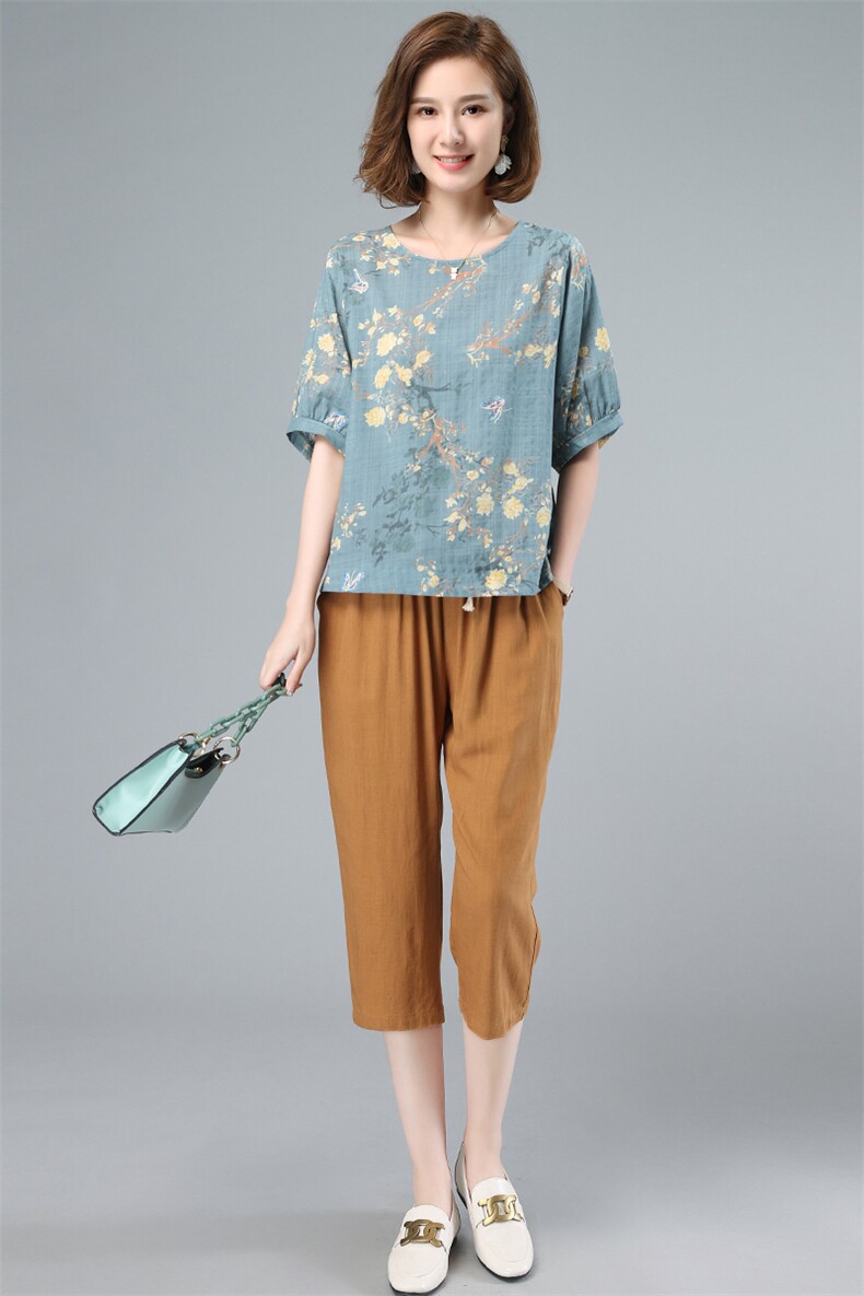 休闲套装女2021年夏季新款女装妈妈时尚减龄洋气显瘦两件套,女装套装/套裙,涵誉