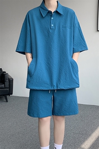 8XL-M日系工装短袖衬衫男夏季POLO衫t恤休闲运动套装TZ38004特P55图片