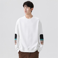 M-8XL秋季大码胖男生时尚休闲圆领拼接印花卫衣男49，男装卫衣，星座209