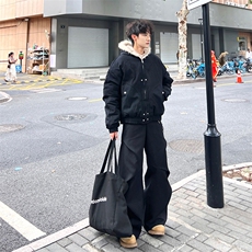 现货高品质美式高街冬季重磅硬挺短款座山雕毛领棉衣男女加厚外套，男装棉衣，电商A486-1