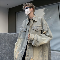 F10-P622023美式复古潮流休闲外套秋季新款水洗做旧牛仔夹克男，男装夹克，星座512-6