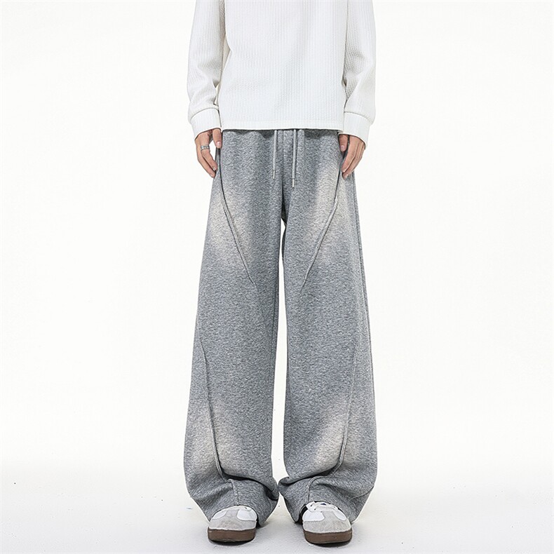 水洗做旧卫裤男春秋美式复古休闲裤褶皱设计宽松阔腿长裤KZ078P60,男装休闲裤,电商B312