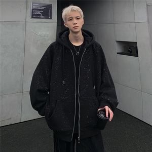 满天星开衫连帽黑色卫衣男女春秋季两片情侣拉链外套JK90-P78