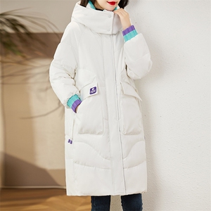 现货90白鸭绒羽绒服女连帽新款长款面包服时尚宽松休闲保图片