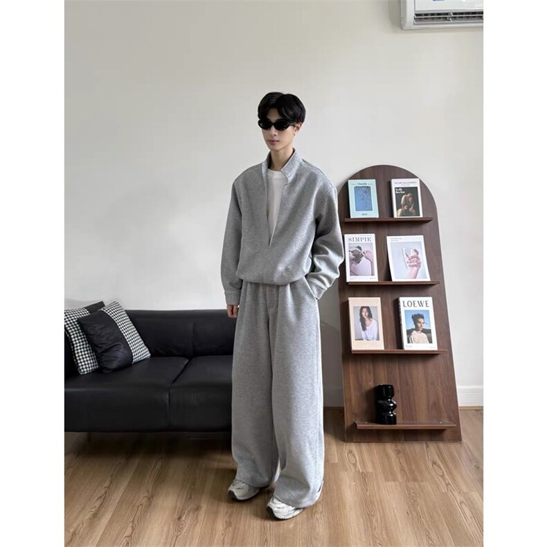 现货假两件层次感重磅立领卫衣套装上衣W202-P60卫裤KK303-P50,男装休闲套装,星座1213