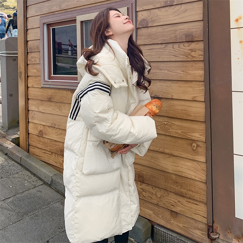 白色长款羽绒服女2024冬季新款韩版宽松休闲学院风白鸭绒加厚外套,女装羽绒服,2C127