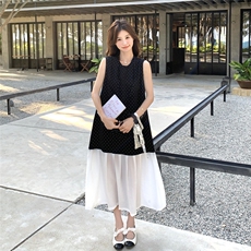 撞色拼接波点连衣裙女2025夏季新款法式设计感独特漂亮气质背心裙，女装连衣裙，2C217