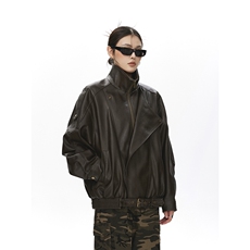 荔枝纹高端双层领廓形设计大码M-5XL机车皮衣JK78095特P118控178，男装皮衣，星座227-7