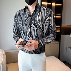 秋冬痞帅大V领印花长袖衬衫社会小伙店主风301A-1/CS613/P55，男装衬衫，星座301A-1