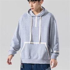 2021秋季新无影墙日系大码男撞色贴布拼接连帽套头卫衣W5031-P45，男装卫衣，电商A001