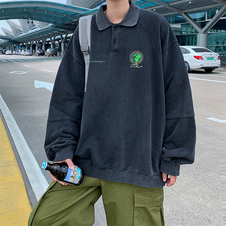 WY30-P56秋季新款水洗做旧Polo杉潮流卫衣,男装卫衣,星座1501-1