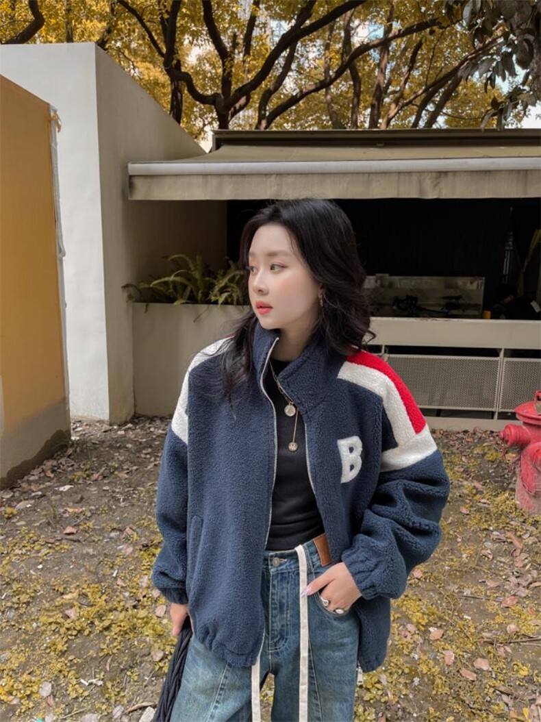 冬装新款毛毛棒球外套，其它，玫瑰共和国