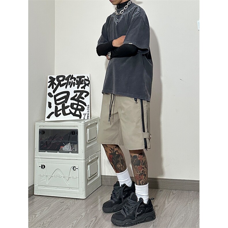 港风抖音品质冲锋裤短裤五分裤休闲裤工装裤A014-DY2321-P55控78,男装休闲裤,电商A014