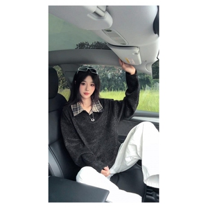 小香风翻领雪尼尔长袖t恤男秋季潮牌卫衣情侣重磅打底衫WY3266图片