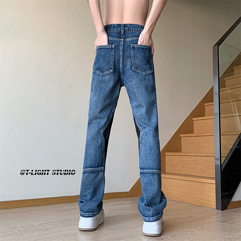 B221美式ins高街暗黑小众拼接修身小脚牛仔裤LK23038-P65控88,男装牛仔裤,电商B221
