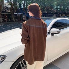 复古蒙德拉灯芯绒咖色西装外套2024春秋女高级感宽松休闲百搭上衣，女装西装，浙宝281