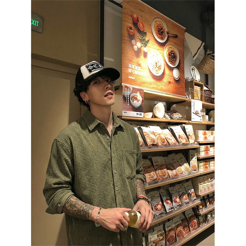 灯芯绒长袖衬衫春季男士玉米格青少年宽松工装上衣D03-TP28不,男装衬衫,电商A102