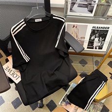 夏季条纹短袖t恤男士冰丝宽松运动套装韩版潮流套装T1084-P33，男装休闲套装，星座512-2