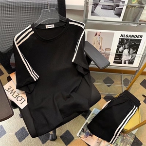 夏季条纹短袖t恤男士冰丝宽松运动套装韩版潮流套装 T1084-P33图片