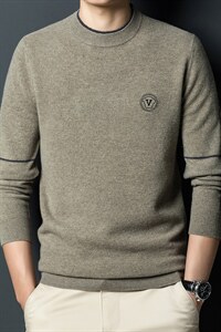 2023冬季纯羊毛衫男圆领纯色毛衣中年休闲针织衫YYK10-P195图片