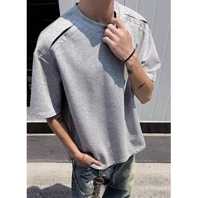夏季新款解构分割短袖男装简约设计感休闲圆领T恤时尚TA207,男装T恤,星座1116A（原606A-3）